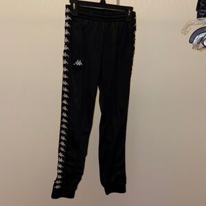 Kappa Black Pants with White Logo Stripes